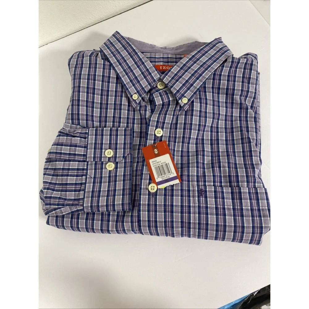 IZOD Plaid LS Button up Shirt size 2XL Cotton Purple NWT F1